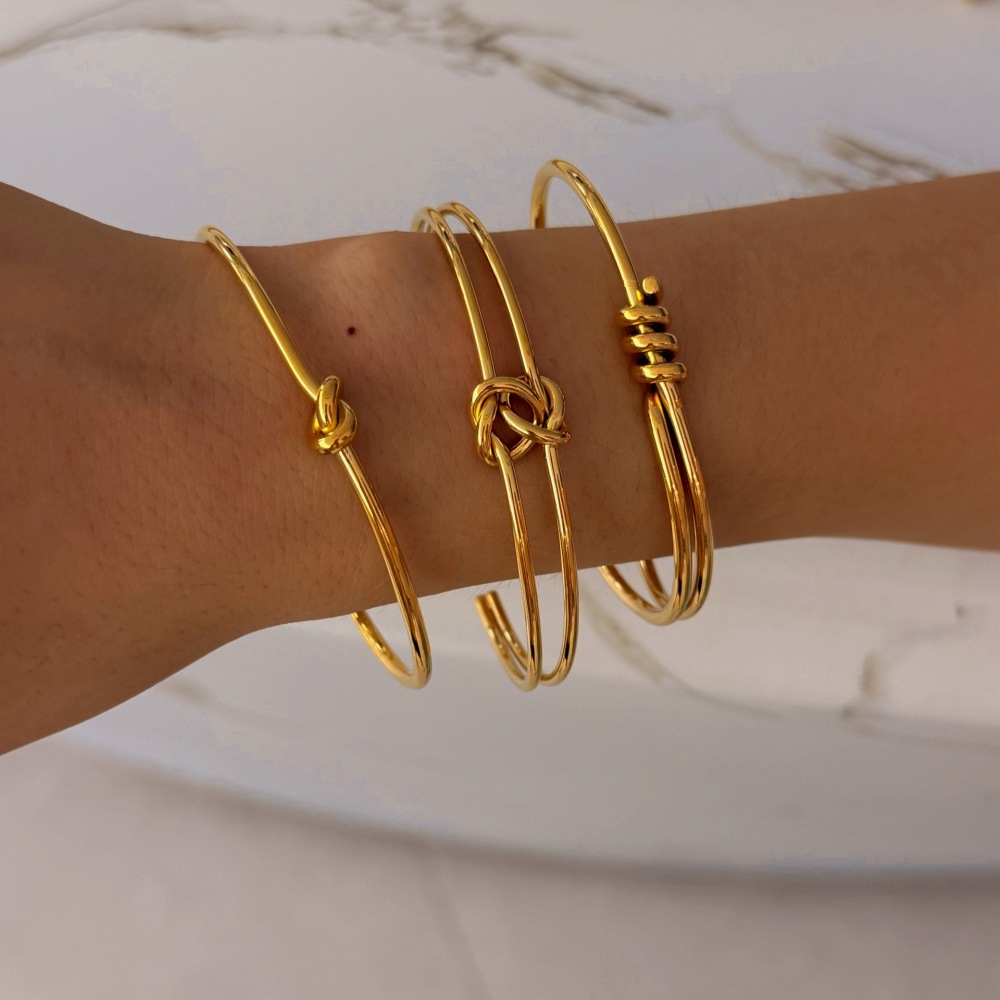 Bracelets Manchettes Pour Femmes En Acier Inoxydable, Étanches, Couleur Or, À Lignes Torsadées Simples Image3