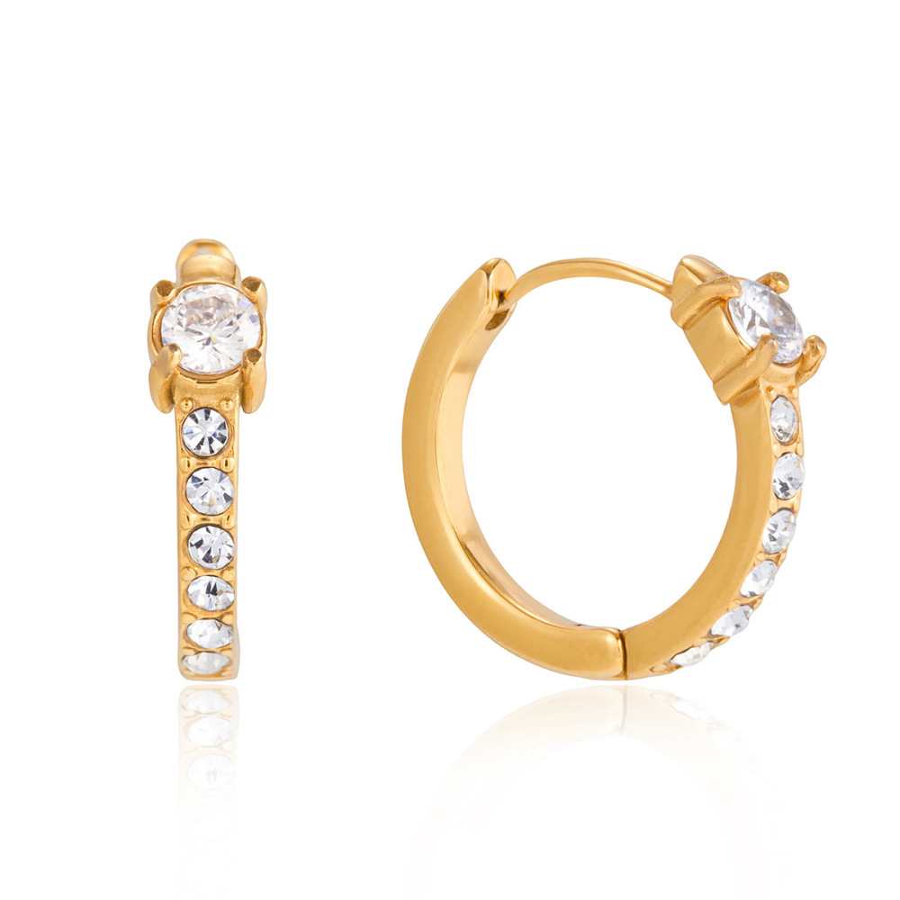 Boucles D'Oreilles Créoles Sophistiquées Pour Femmes, En Acier Inoxydable Doré Avec Zircon, Imperméables Et Anti-Ternissement. 