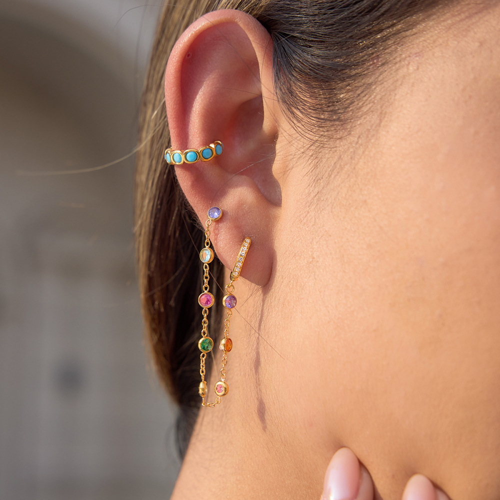 Boucles D'Oreilles Élégantes À Maillons Brillants En Acier Inoxydable Doré, Imperméables Et Anti-Ternissement, Parfaites Pour Les Soirées. Image4