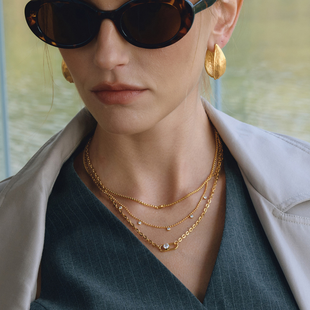 Colliers À Plusieurs Rangs Pour Femmes, En Acier Inoxydable Doré, Avec Zircon Et Chaîne Délicate, Imperméables Et Anti-Ternissement Image4