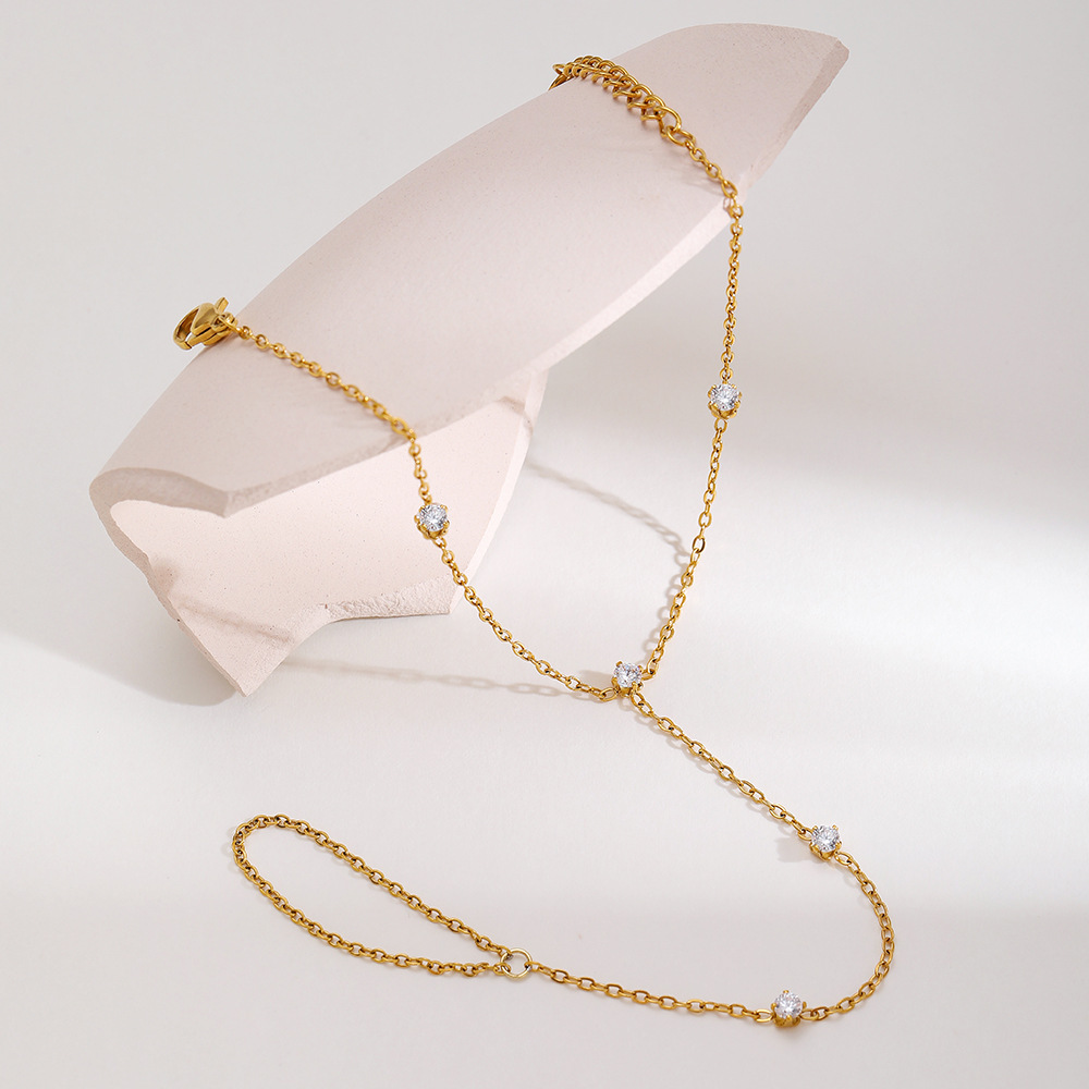 Bracelet Chaîne Simple Daily Chain Circle En Acier Inoxydable Étanche Couleur Or Avec Zircon Pour Femme Image3