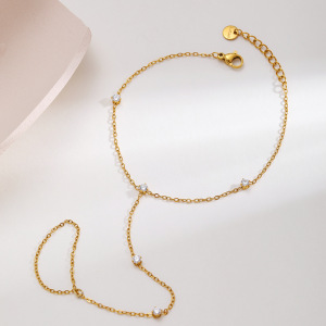 Bracelet Chaîne Simple Daily Chain Circle En Acier Inoxydable Étanche Couleur Or Avec Zircon Pour Femme h5 Image2