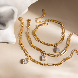 Bracelets À Breloques Pour Femmes, En Acier Inoxydable Doré, Avec Zircon, Forme Géométrique Brillante, Étanches Et Anti-Ternissement h5 Image7
