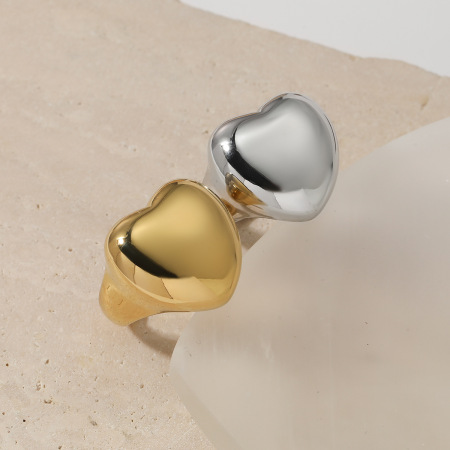 Bagues tendance en acier inoxydable doré, imperméables, avec cœur exagéré 2