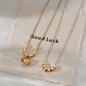 Colliers Pendentifs Pour Femmes En Acier Inoxydable, Couleur Or, Avec Perles En Forme De Cœur Simple h5 Image3
