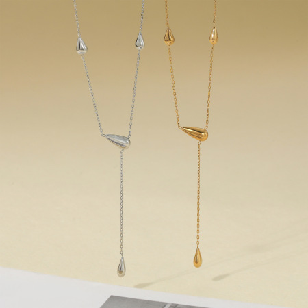 Colliers pendentifs pour femmes en acier inoxydable étanche, couleur or, avec lignes simples en forme de goutte