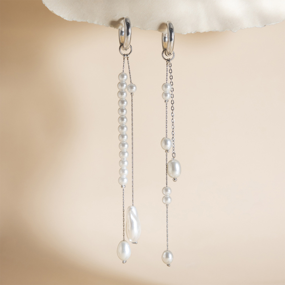 Boucles D'Oreilles Classiques En Perles Soyeuses, En Acier Inoxydable, Imperméables Et Anti-Ternissement, Pour Femmes Image3