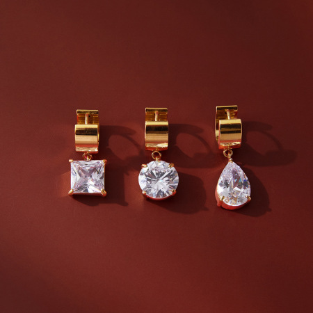 Boucles d'oreilles pendantes rectangulaires pour femmes, en acier inoxydable doré avec zircon, imperméables et anti-ternissement.