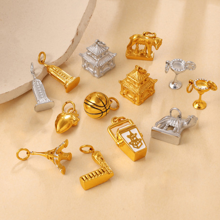 Pendentif unisexe Simple Series Daily Shape Rumble Animal en acier inoxydable étanche couleur or avec strass