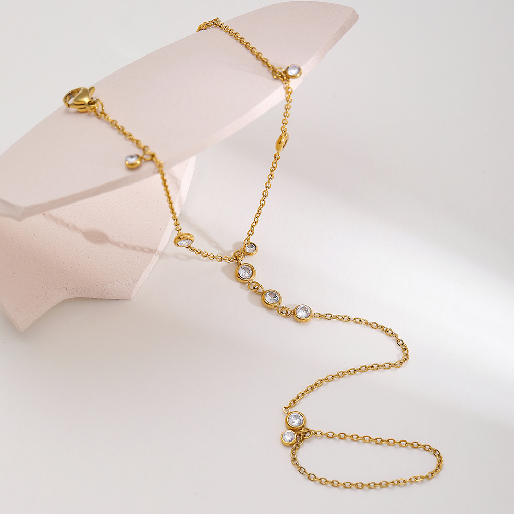 Bracelet Chaîne Bohème Simple En Acier Inoxydable Étanche Couleur Or Avec Zircon Pour Femme Image3