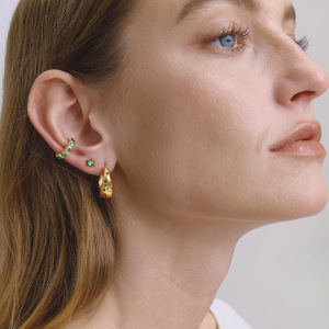 Boucles D'Oreilles Manchette Pour Femmes En Acier Inoxydable Doré, Ornées D'Un Zircon Vert Audacieux, Imperméables Et Anti-Ternissement h5 Image5