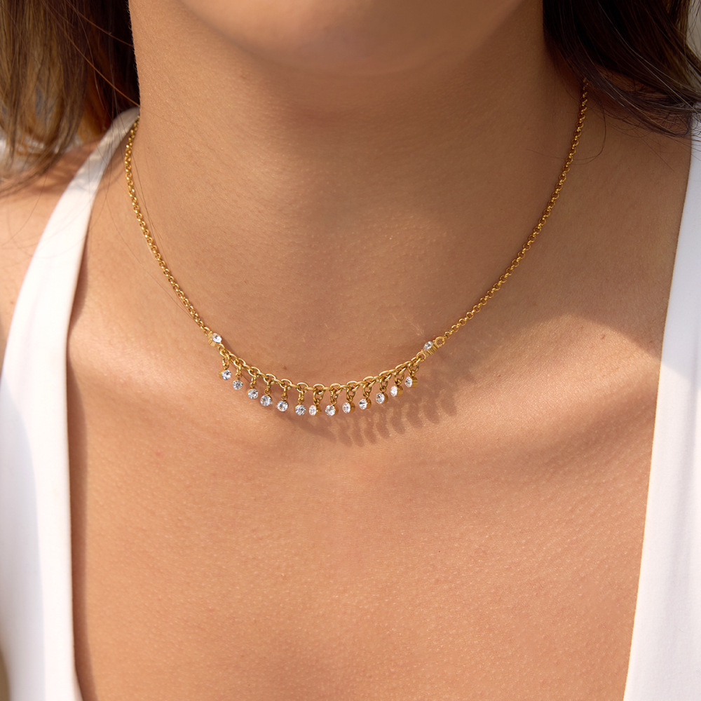 Colliers Pendentifs Pour Femmes En Acier Inoxydable Doré Brillant, Imperméables Et Anti-Ternissement, Avec Pendentif Rond Lustré Image4