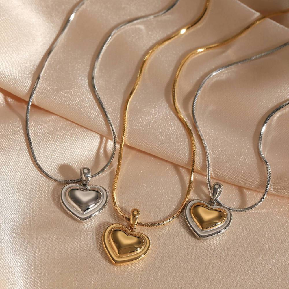 Colliers Pendentifs Pour Femmes En Forme De Cœur Simple, En Acier Inoxydable Étanche, Couleur Or Image2