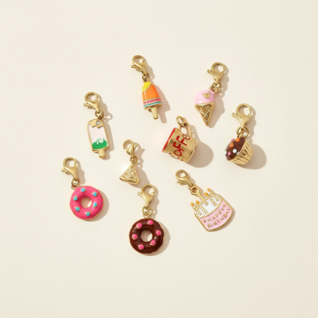 Pendentifs Femme En Acier Titane Doré Avec Fermoir Mousqueton, Collection Dessert Series 2