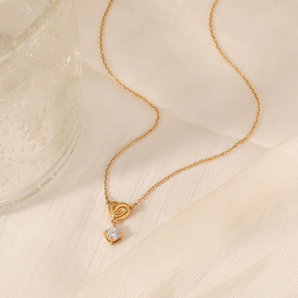 Colliers Pendentifs Pour Femmes En Acier Inoxydable En Forme De Cœur, Étanches, Couleur Or Et Zircon h5Image3