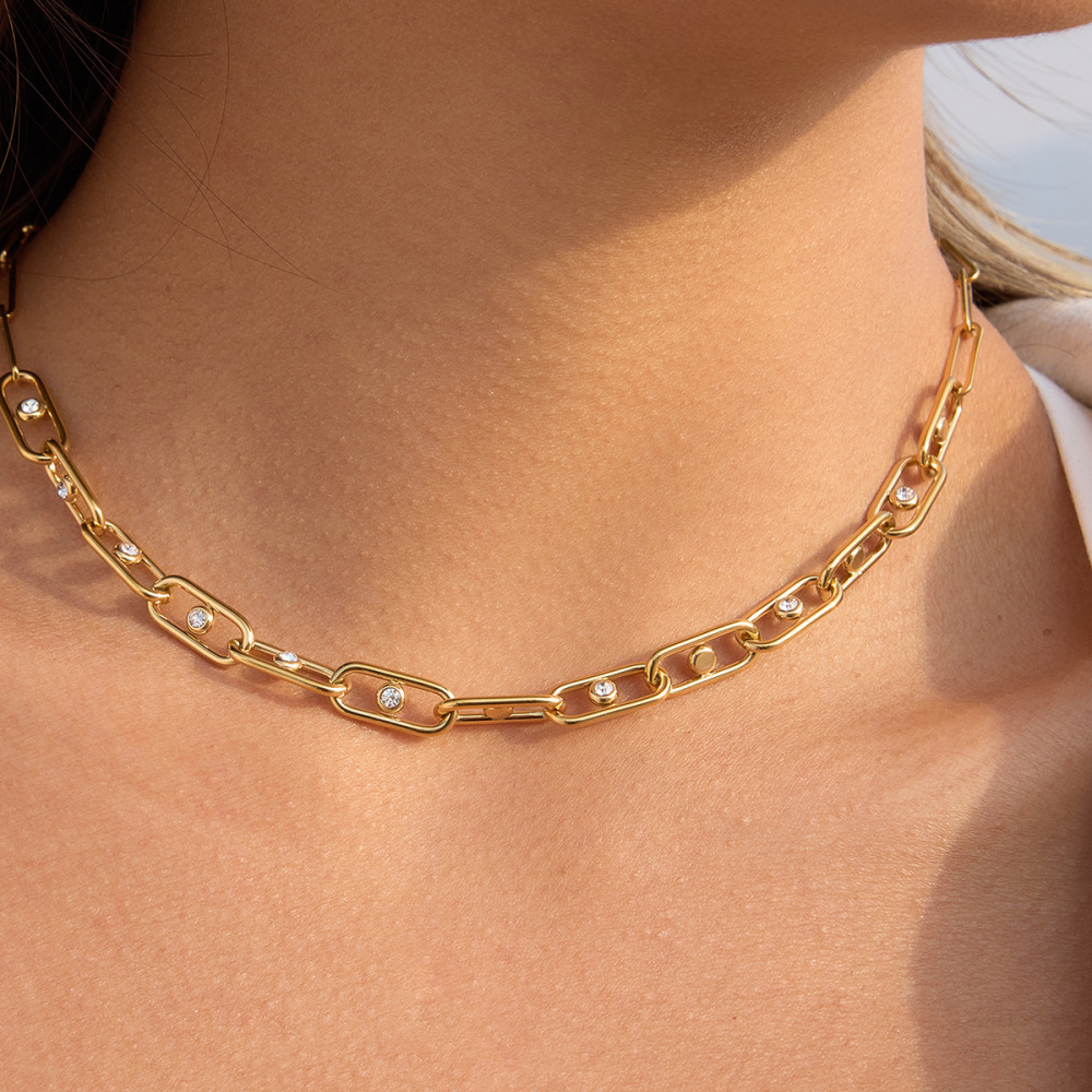 Colliers À Maillons Simples Pour Femmes, En Acier Inoxydable Doré Avec Zircon, Imperméables Et Anti-Ternissement Image5
