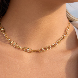 Colliers À Maillons Simples Pour Femmes, En Acier Inoxydable Doré Avec Zircon, Imperméables Et Anti-Ternissement h5 Image5