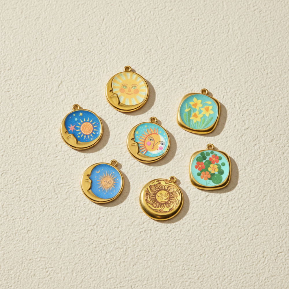 Pendentif Femme Étanche En Acier Inoxydable À Motif Floral Coloré (1 Pièce) Image3