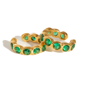Boucles D'Oreilles Manchette Pour Femmes En Acier Inoxydable Doré, Ornées D'Un Zircon Vert Audacieux, Imperméables Et Anti-Ternissement h5 