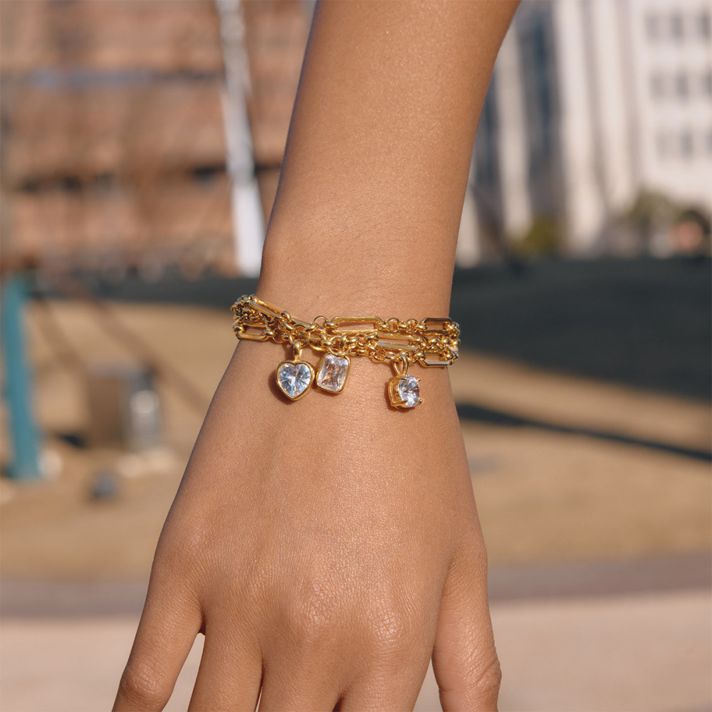 Bracelets À Breloques Pour Femmes, En Acier Inoxydable Doré, Avec Zircon, Forme Géométrique Brillante, Étanches Et Anti-Ternissement Image4