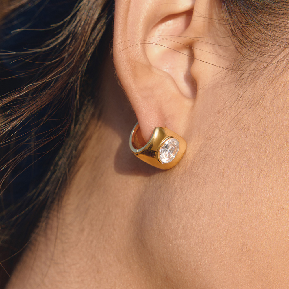 Boucles D'Oreilles Créoles Élégantes Pour Femmes, En Acier Inoxydable Doré Avec Zircon, Étanches Et Anti-Ternissement. Image3