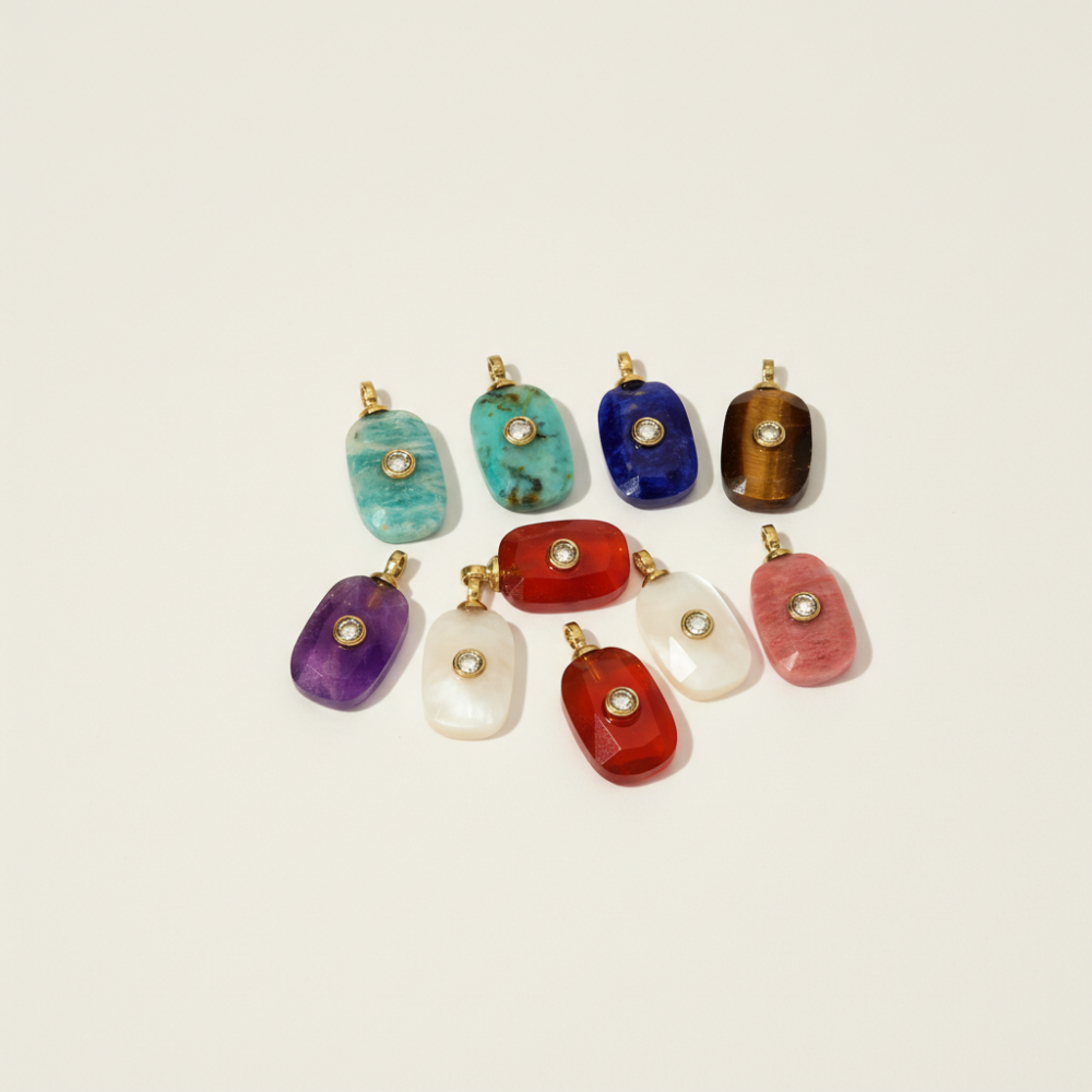 Pendentifs Ronds Vintage Pour Femmes, En Pierres Naturelles Couleur Or h5Image3