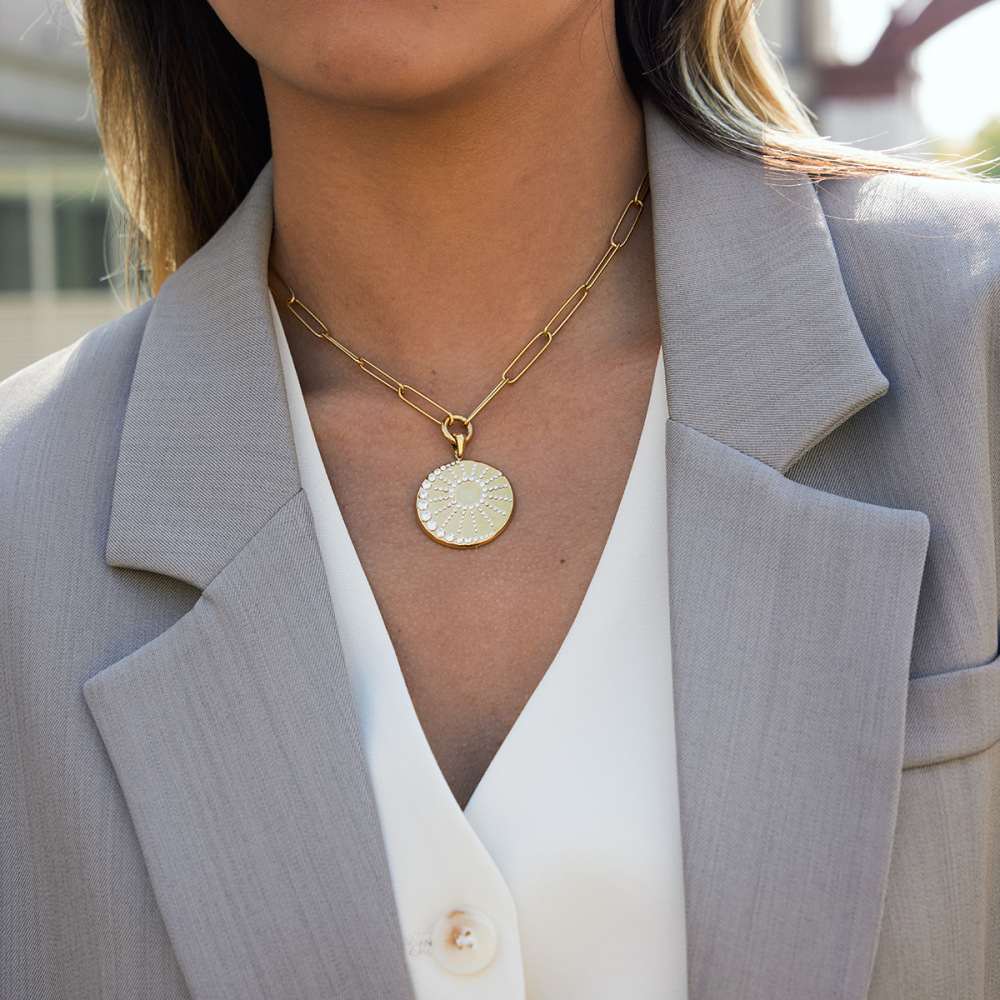 Collier Pendentif Discret Pour Femme, Motif Cercle Soleil, En Acier Inoxydable Doré, Étanche Et Anti-Ternissement. h5Image4