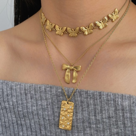 Colliers pendentifs pour femmes en acier inoxydable, couleur or, avec nœud papillon