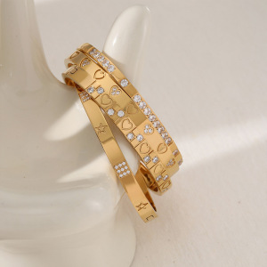 Bracelet Jonc Classique En Acier Inoxydable, Étanche, Couleur Or, Avec Zircon, En Forme De Cœur h5 Image4