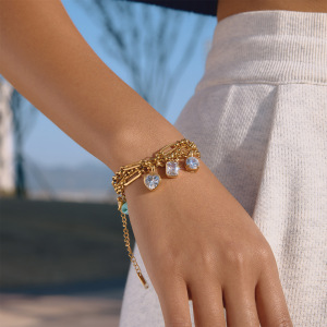 Bracelets À Breloques Pour Femmes, En Acier Inoxydable Doré, Avec Zircon, Forme Géométrique Brillante, Étanches Et Anti-Ternissement h5 Image5