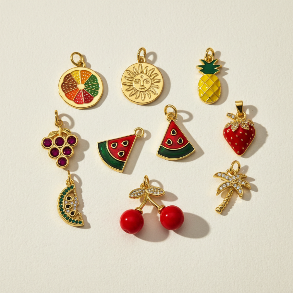 Pendentif Femme En Acier Inoxydable, Couleur Or, Orné De Fruits Naturels (1 Pièce) Image3
