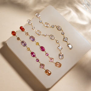 Boucles D'Oreilles De Soirée Pour Femmes, En Acier Inoxydable Doré, Polychromes, En Forme De Zircon Géométrique, Imperméables Et Anti-Ternissement h5 Image4