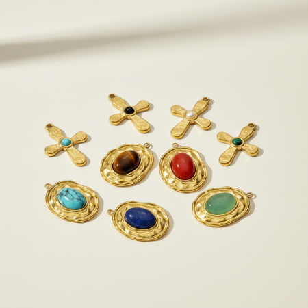 Pendentif élégant en pierre naturelle pour femme, 1 pièce, croix