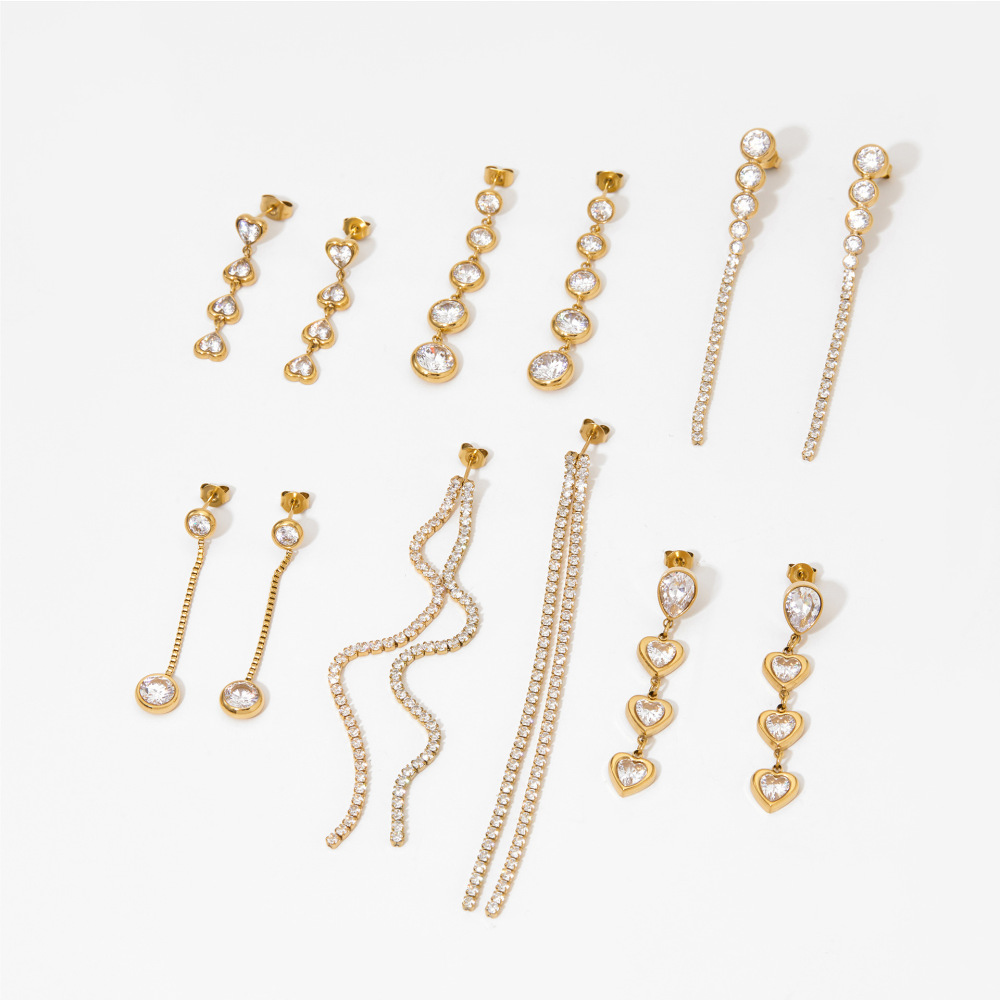 Boucles D'Oreilles Pendantes Pour Femme, Style Luxueux, En Acier Inoxydable, Imperméables, Couleur Or, Avec Pompon Et Zircon. Image4