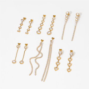 Boucles D'Oreilles Pendantes Pour Femme, Style Luxueux, En Acier Inoxydable, Imperméables, Couleur Or, Avec Pompon Et Zircon. h5 Image4