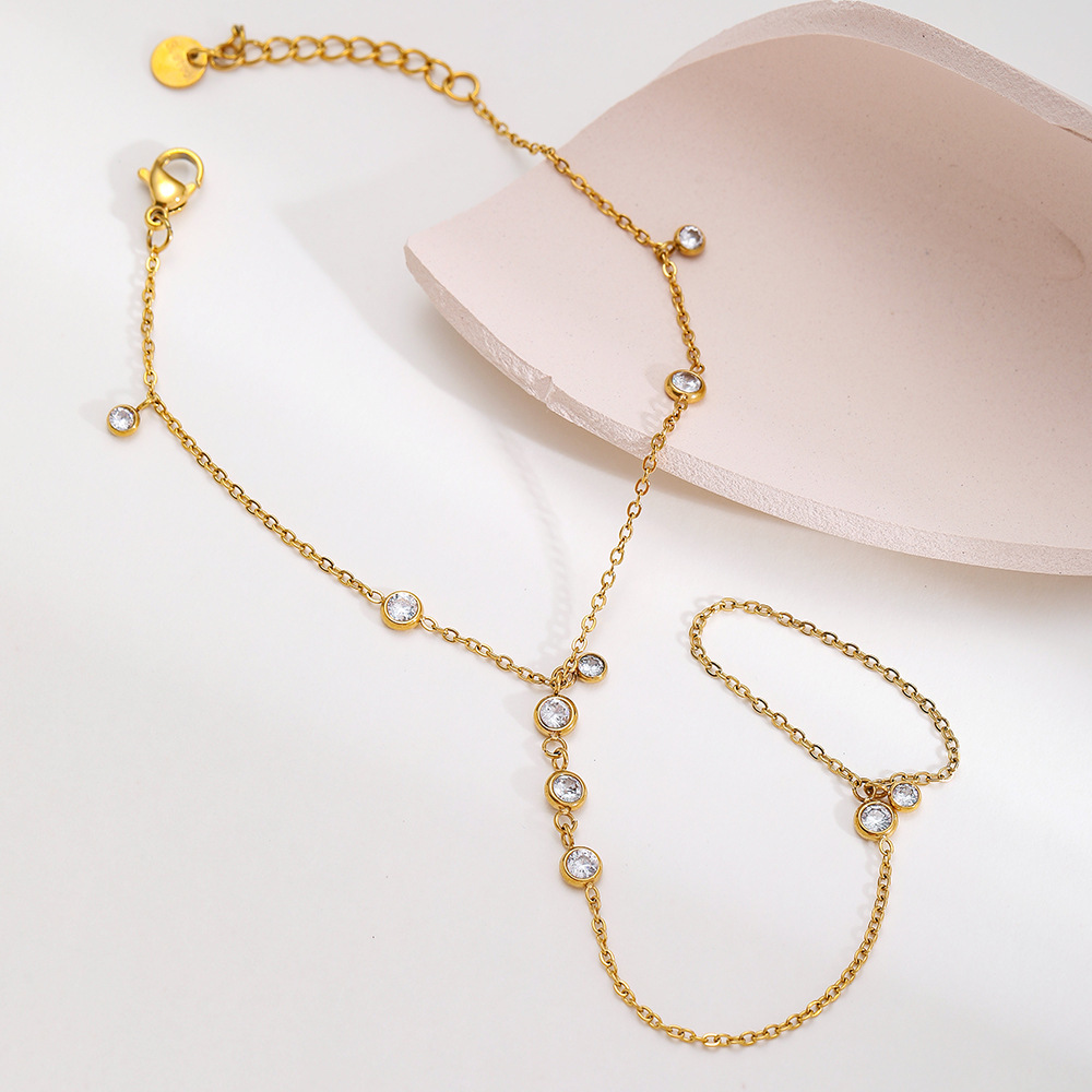 Bracelet Chaîne Bohème Simple En Acier Inoxydable Étanche Couleur Or Avec Zircon Pour Femme Image4