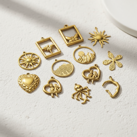 Pendentif classique soleil pour femme, en acier inoxydable étanche, couleur or (1 pièce) 2