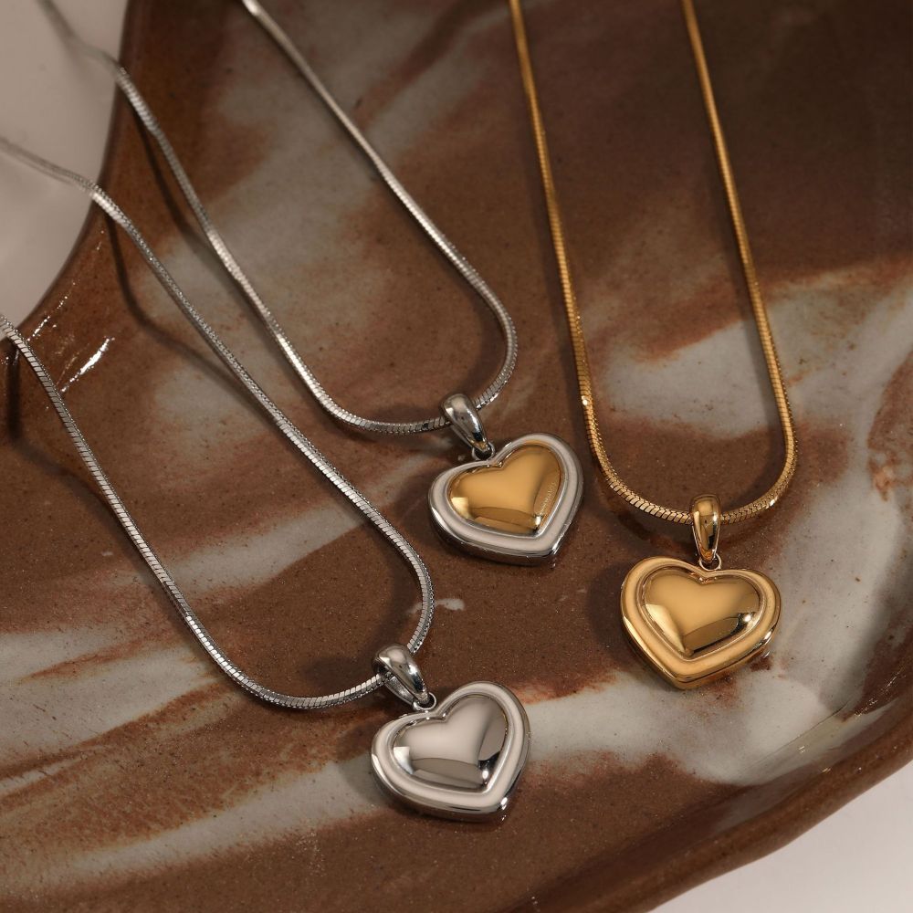 Colliers Pendentifs Pour Femmes En Forme De Cœur Simple, En Acier Inoxydable Étanche, Couleur Or Image3
