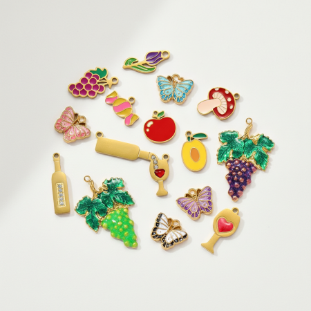 Pendentif femme DIY en acier inoxydable doré, motif raisin, étanche, collection romantique (1 pièce) 2