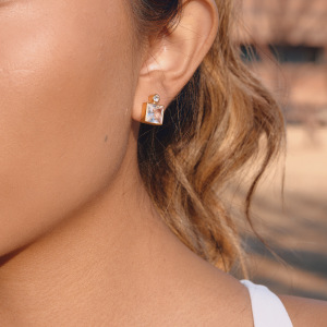Boucles D'Oreilles Puces Carrées Simples En Acier Inoxydable Doré Avec Zircon, Imperméables Et Anti-Ternissement Pour Femmes h5 Image4