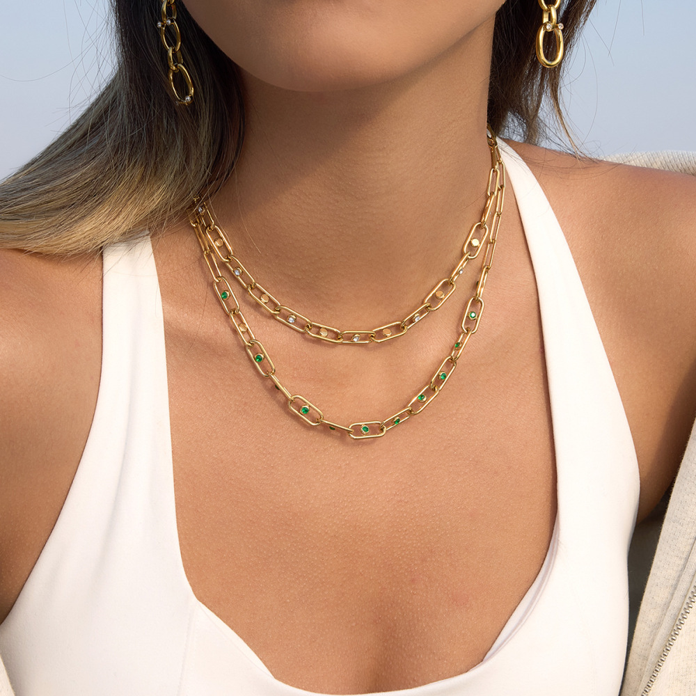 Colliers À Maillons Simples Pour Femmes, En Acier Inoxydable Doré Avec Zircon, Imperméables Et Anti-Ternissement Image4