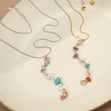 Colliers pendentifs élégants pour femmes, en acier inoxydable, imperméables, couleur or, avec pierres naturelles. 2