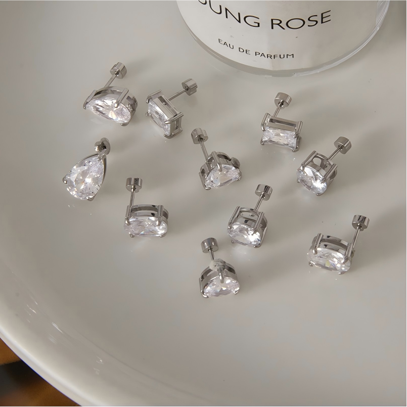 Boucles D'Oreilles Puces Pour Femmes, En Acier Inoxydable Imperméable Et Anti-Ternissement, Forme Zircon Géométrique Quotidien Image6