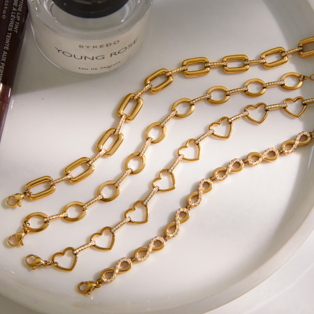Bracelet chaîne pour femme en acier inoxydable doré, imperméable et anti-ternissement, collection Ornate.