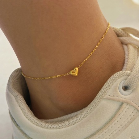 Bracelet de cheville léger en acier inoxydable étanche couleur or avec motif cœur 2