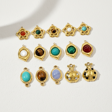 Pendentif classique en pierre naturelle couleur or pour femme, 1 pièce