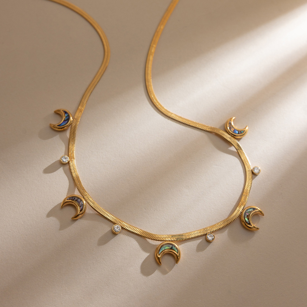 Colliers Pendentifs Pour Femmes En Acier Inoxydable Doré, Motif Lune Et Coquillage Rétro, Étanches Et Anti-Ternissement Image3