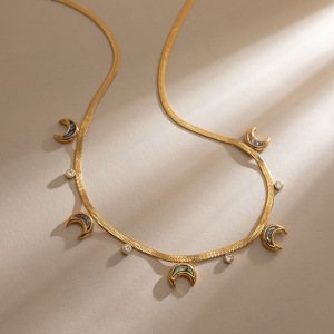 Colliers Pendentifs Pour Femmes En Acier Inoxydable Doré, Motif Lune Et Coquillage Rétro, Étanches Et Anti-Ternissement h5 Image3