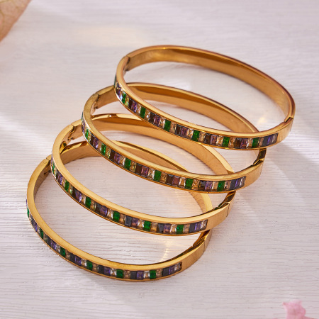 Bracelets pour femmes en acier inoxydable doré, polychromes, rectangulaires, en zircon, imperméables et anti-ternissement 2