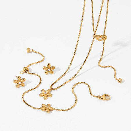 Ensembles de colliers pour femmes Sweet Flower en acier inoxydable étanche couleur or 2